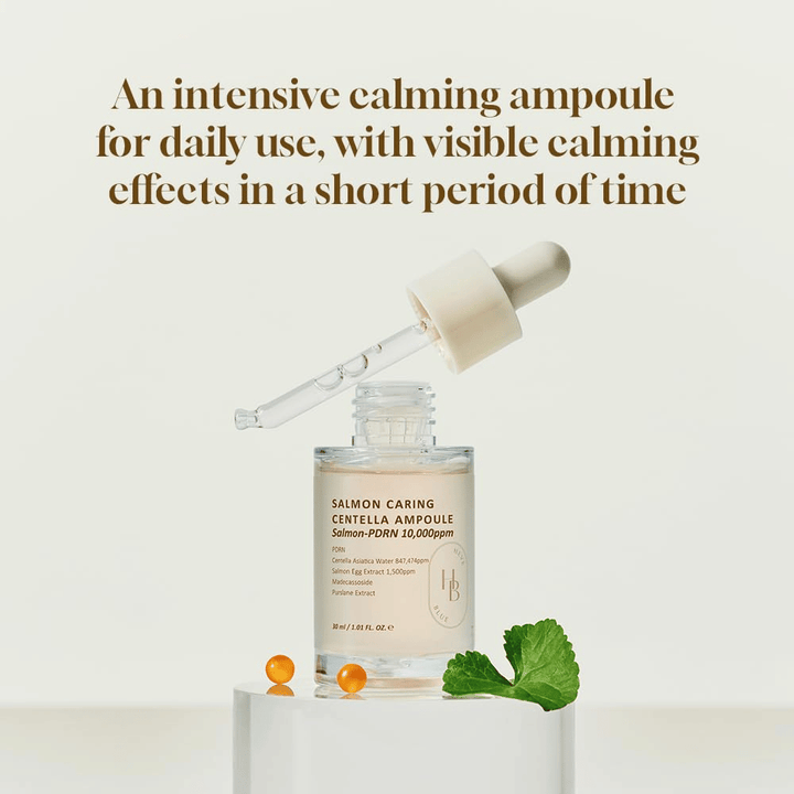 Heveblue Salmon Caring Centella Ampoule 30 ml z PDRN i centella asiatica – intensywnie łagodząca ampułka do codziennego użytku i widocznej poprawy skóry