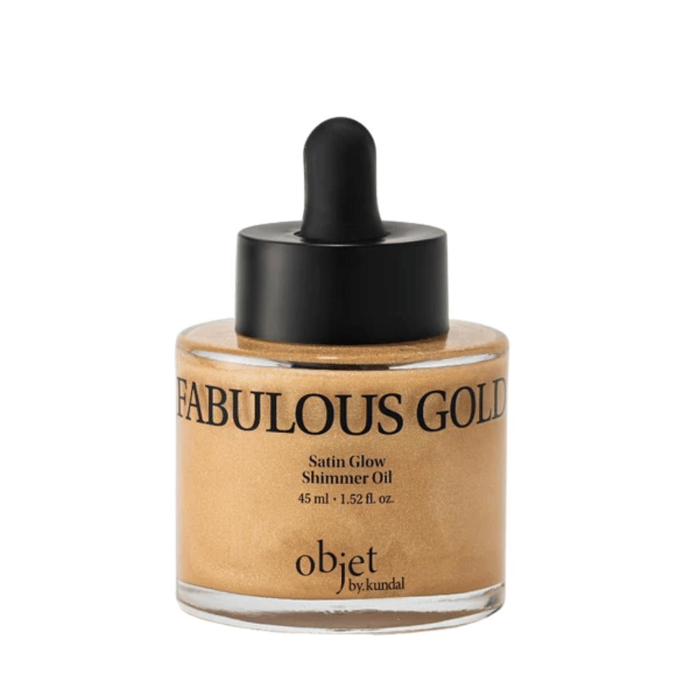 Objet by KUNDAL Satin Glow Shimmer Oil Fabulous Gold 45 ml – złocisty olejek do ciała z połyskującym satynowym wykończeniem dla promiennego blasku.