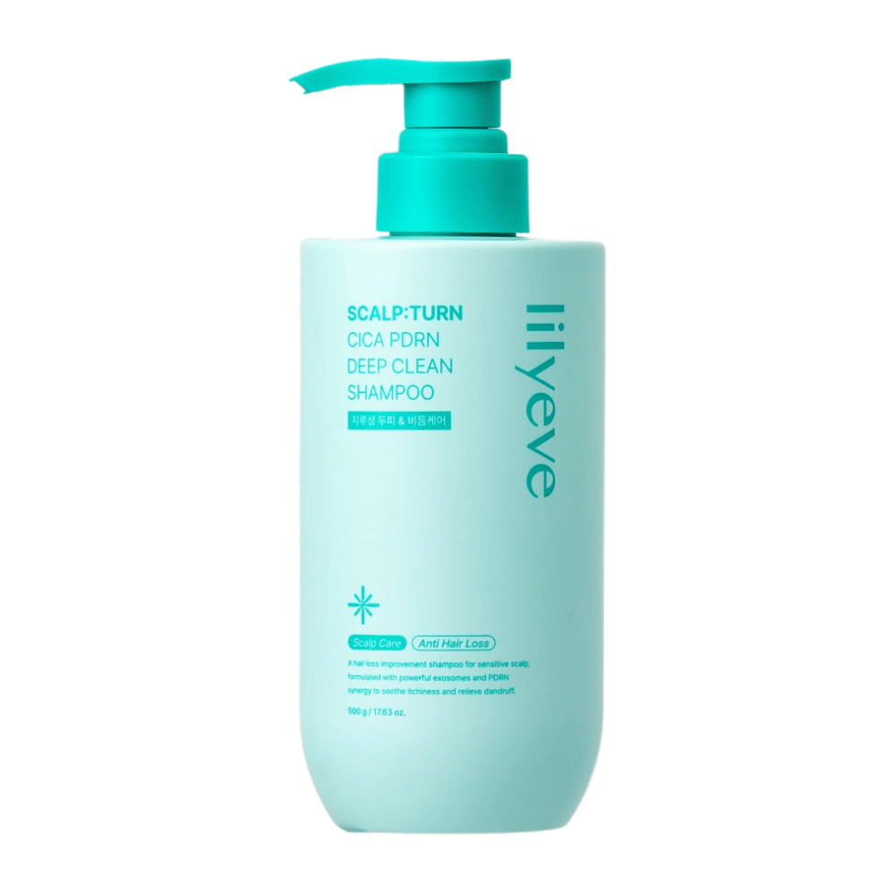 LILYEVE Scalp:Turn Cica PDRN Deep Clean Shampoo – głęboko oczyszczający szampon z Cica, PDRN i egzosomami, który pielęgnuje skórę głowy i przyczynia się do zdrowszych włosów.