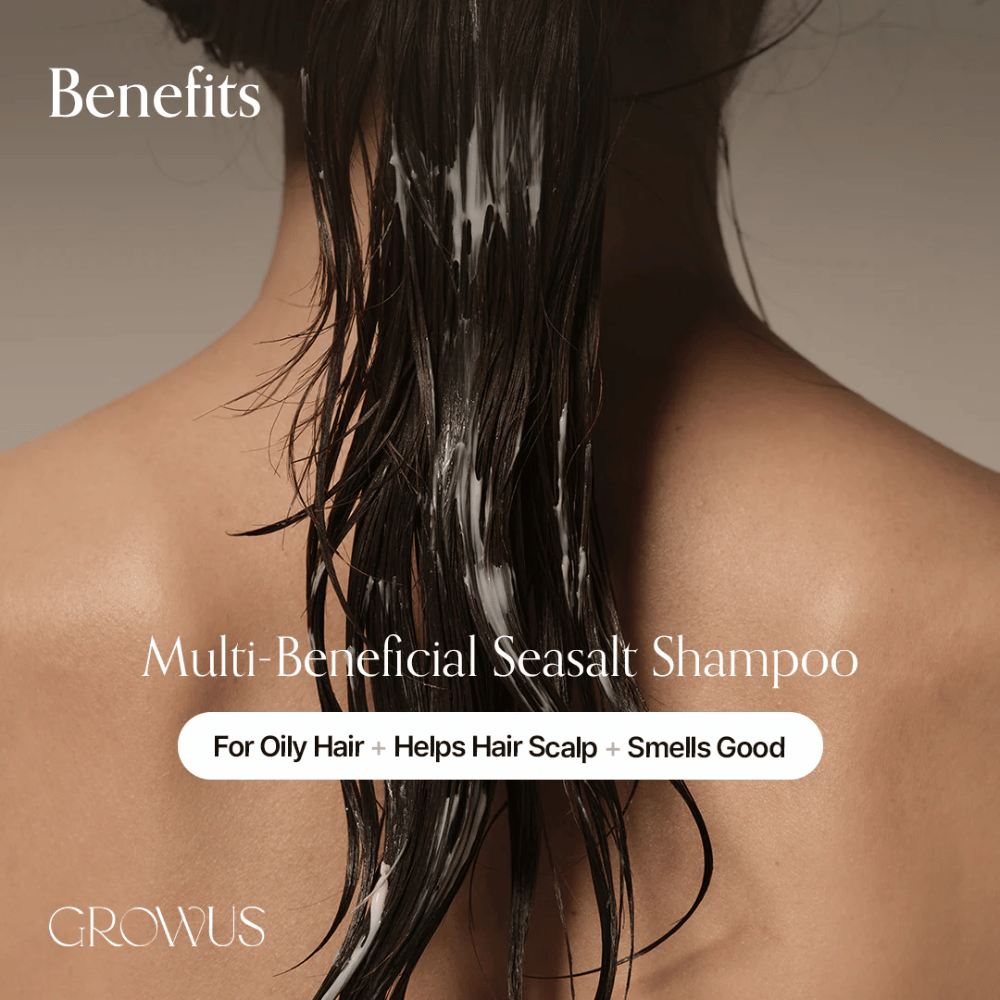 GROWUS Sea Salt Therapy Shampoo który oczyszcza tłustą skórę głowy, balansuje olej i poprawia zdrowie skóry głowy