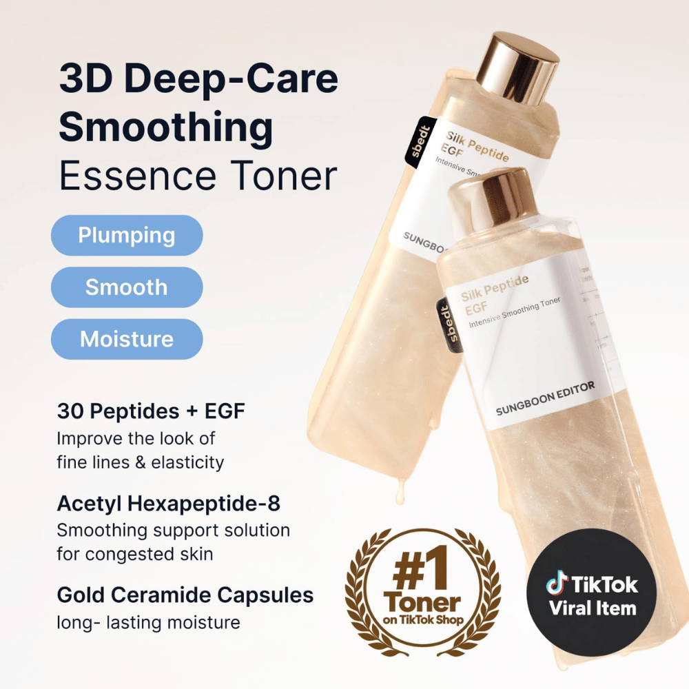 SUNGBOON EDITOR Silk Peptide EGF Intensive Smoothing Toner – essence toner z peptydami, EGF i ceramidami