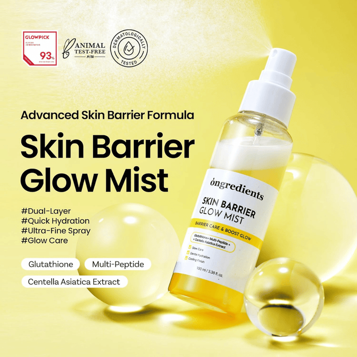 Ongredients Skin Barrier Glow Mist 100 ml mgiełki do twarzy z ceramidami, peptydami i Centella Asiatica dla nawilżenia i wzmocnienia bariery ochronnej skóry.