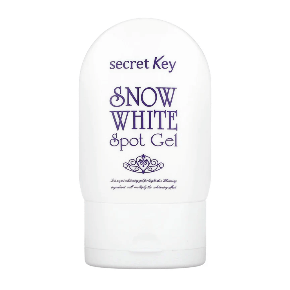 Zdjęcie produktu Secret Key Snow White Spot Gel w białym opakowaniu z fioletowym tekstem.
