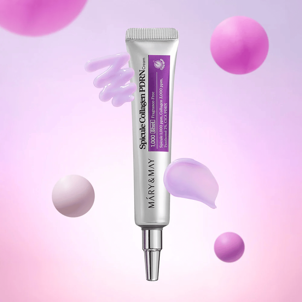 Mary & May Spicule Collagen PDRN Cream z kremową teksturą, zaawansowana koreańska pielęgnacja skóry, która stymuluje odnowę komórek i zapewnia jędrniejszą skórę.