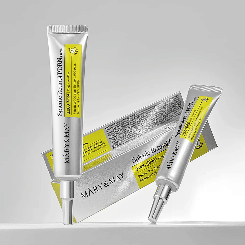MARY & MAY Spicule Retinol PDRN Cream w tubie wraz z oryginalnym opakowaniem, koreański krem do twarzy z retinolem i PDRN wspierający regenerację skóry.