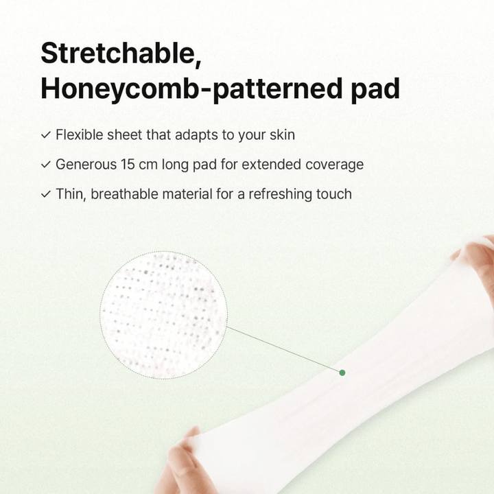 Obraz – materiał / funkcja (elastyczność + struktura)
Dr. Althea Stretchfit Calming Pad z elastyczną strukturą honeycomb, która dopasowuje się do skóry, zapewniając maksymalne pokrycie i komfort.