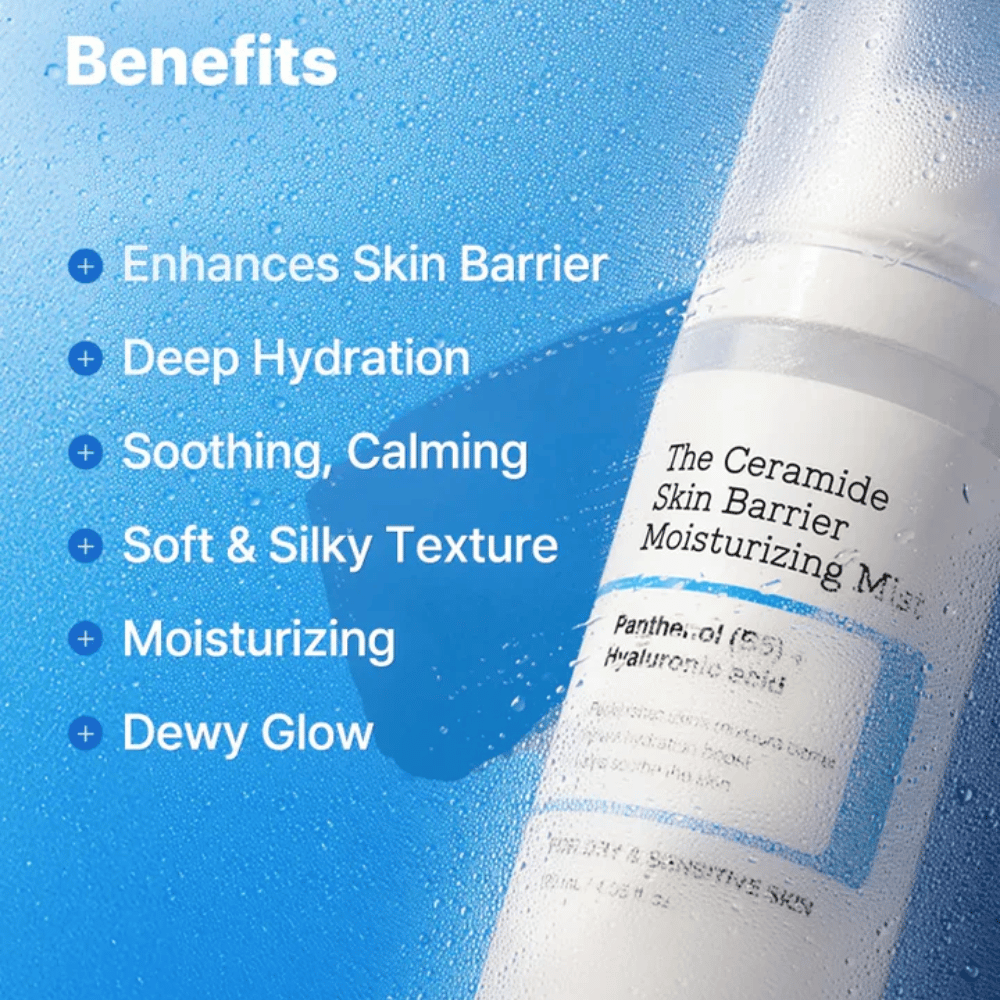 COSRX Ceramide Skin Barrier Mist – zapewnia głębokie nawilżenie, łagodzi skórę i nadaje miękkie, jedwabiste wykończenie.