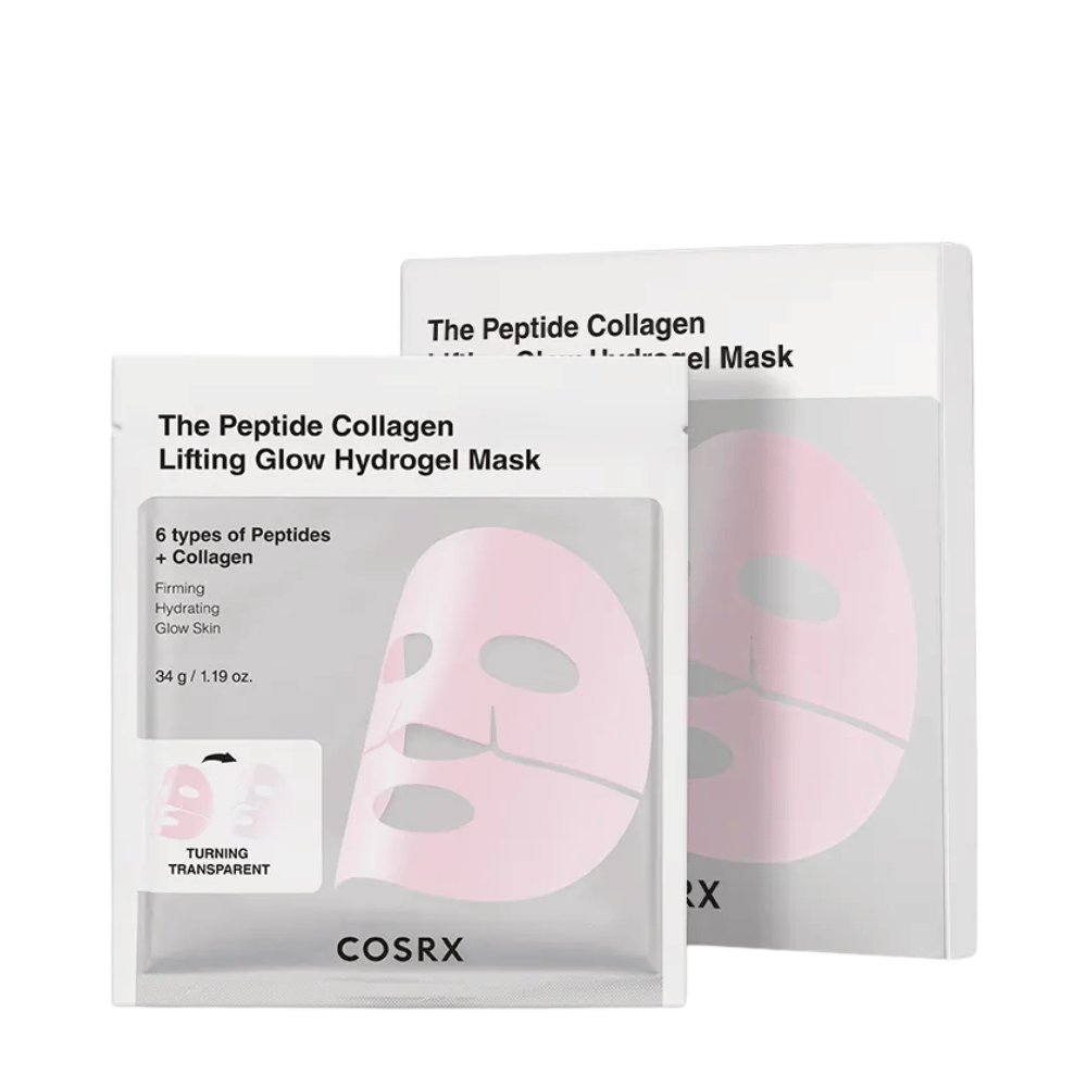 Zdjęcie produktu COSRX Peptide Collagen Lifting Glow Hydrogel Mask – ujędrniająca i nawilżająca maska do twarzy z peptydami i kolagenem.
