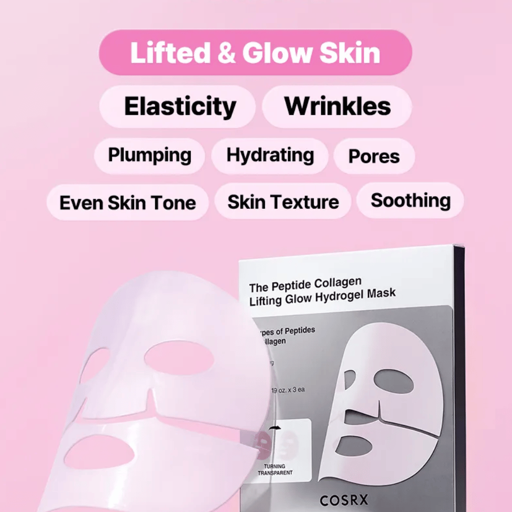 COSRX Peptide Collagen Mask – poprawia elastyczność, nawilżenie, koloryt i strukturę skóry dla gładkiej i promiennej cery.