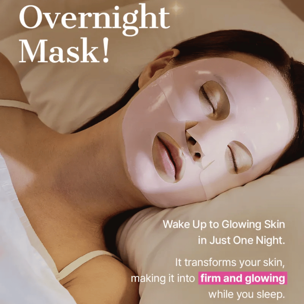 COSRX Peptide Collagen Hydrogel Mask używana jako maska na noc – nawilża, ujędrnia i nadaje blasku podczas snu.