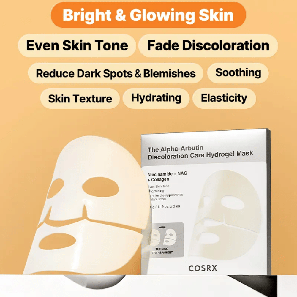 COSRX Alpha-Arbutin Hydrogel Mask – Maseczka w płachcie który dodaje blasku, wyrównuje koloryt skóry, redukuje ciemne plamy i poprawia elastyczność skóry.