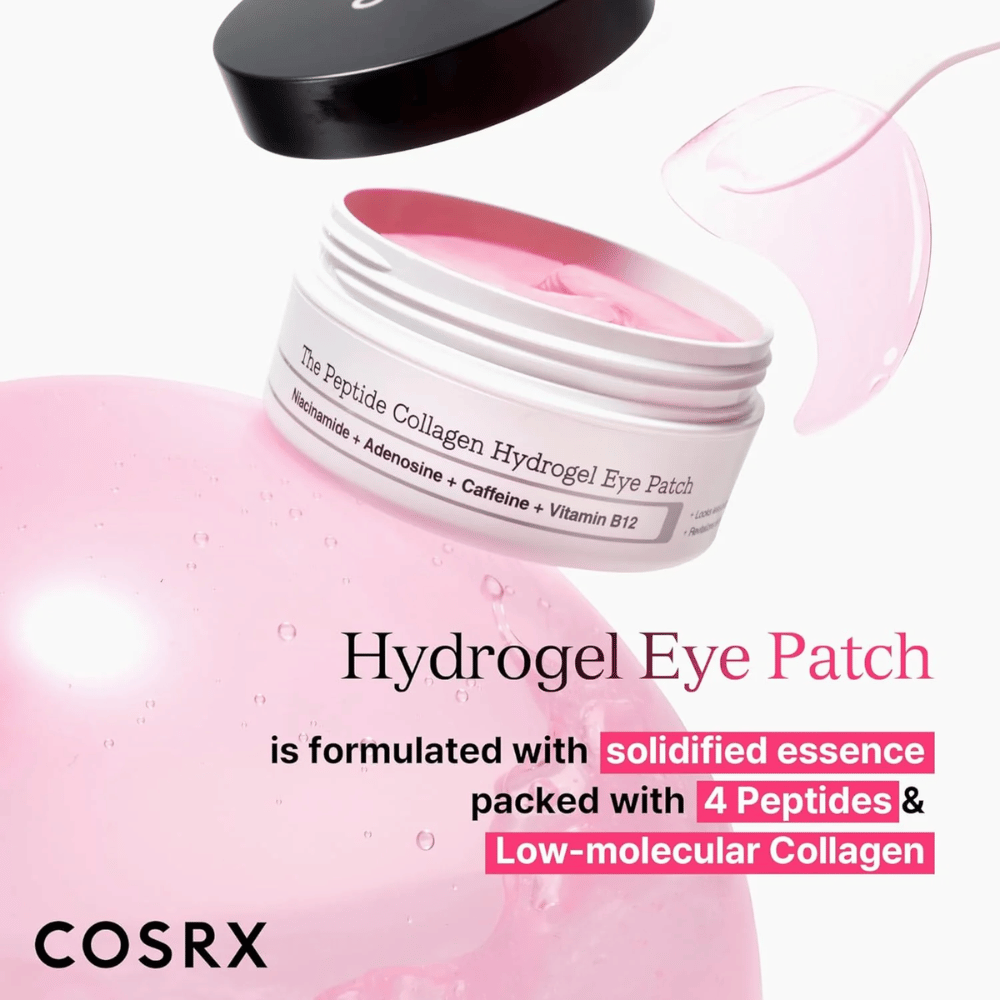COSRX Hydrożelowy plaster pod oczy z 4 peptydami i kolagenem niskocząsteczkowym dla nawilżonej i jędrnej skóry wokół oczu.