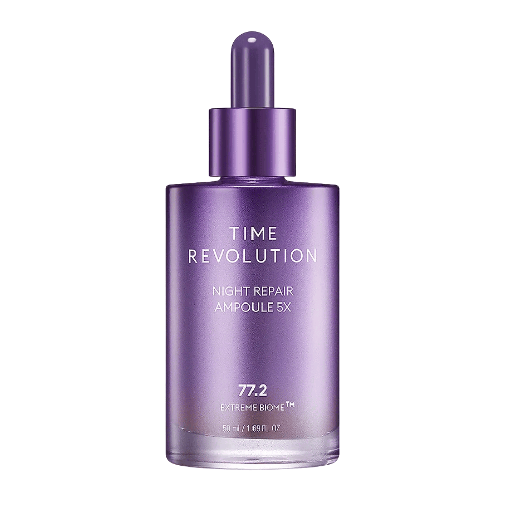 5. MISSHA Time Revolution Night Repair Ampoule 5X 50 ml – skoncentrowana ampułka na noc w fioletowej szklanej butelce z pipetą