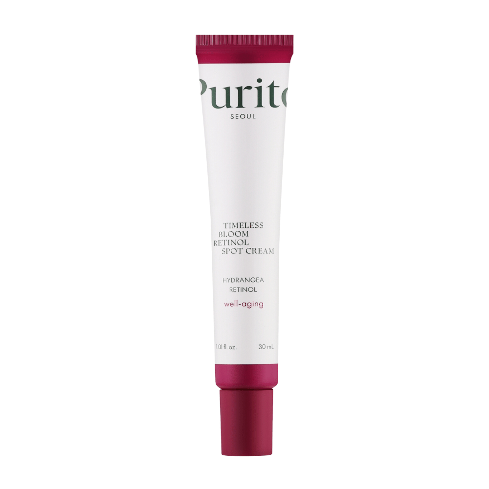 Purito Timeless Bloom Retinol Spot Cream to skuteczny krem przeciwstarzeniowy wzbogacony retinolem i ekstraktem z hortensji. Redukuje drobne linie, poprawia jędrność skóry i wspomaga równomierny koloryt skóry. Idealny do ukierunkowanej pielęgnacji i dobrego samopoczucia skóry.