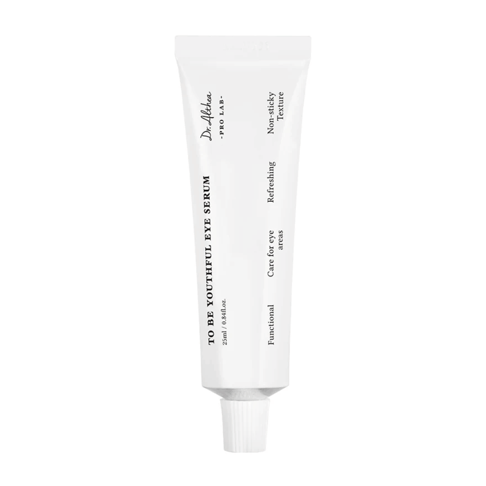 Obraz Dr. Althea "To Be Youthful Eye Serum" w białej tubce. Produkt przeznaczony jest do pielęgnacji okolic oczu o nieklejącej i odświeżającej konsystencji. Zawiera składniki, które redukują i zapobiegają zmarszczkom oraz drobnym liniom wokół oczu.