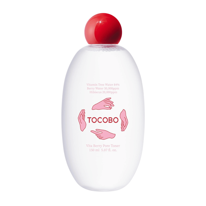 Wyodrębnione zdjęcie produktu TOCOBO Vita Berry Pore Toner, ukazujące minimalistyczny design z białą butelką i czerwoną zakrętką na jasnym tle.