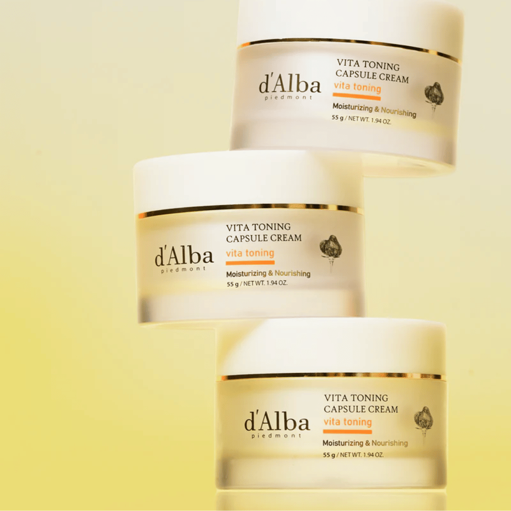 d’Alba Vita Toning Capsule Cream zdjęcie produktu – koreański krem do twarzy z kapsułkami witaminowymi, które pomagają poprawić blask i elastyczność skóry.