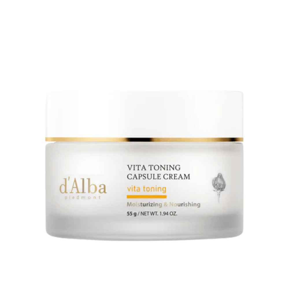 d’Alba Vita Toning Capsule Cream krem do twarzy – koreański krem rozświetlający z kapsułkami witaminowymi, które pomagają nawilżać skórę i zapewniają bardziej jednolity, promienny koloryt skóry.