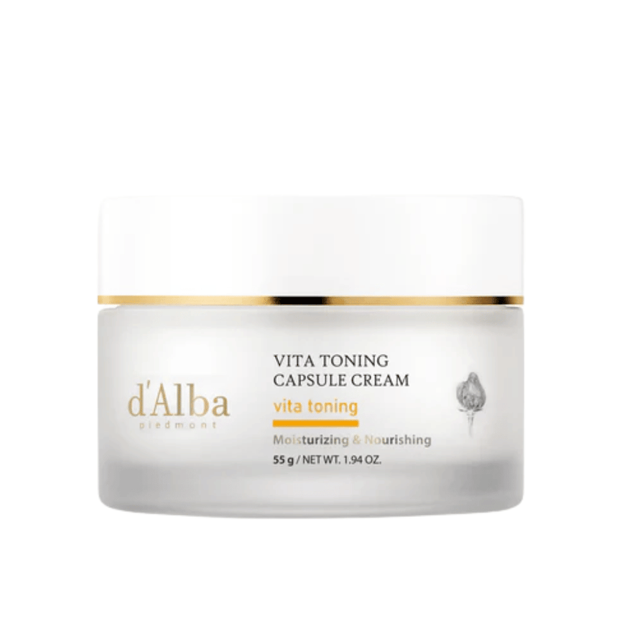 d’Alba Vita Toning Capsule Cream krem do twarzy – koreański krem rozświetlający z kapsułkami witaminowymi, które pomagają nawilżać skórę i zapewniają bardziej jednolity, promienny koloryt skóry.