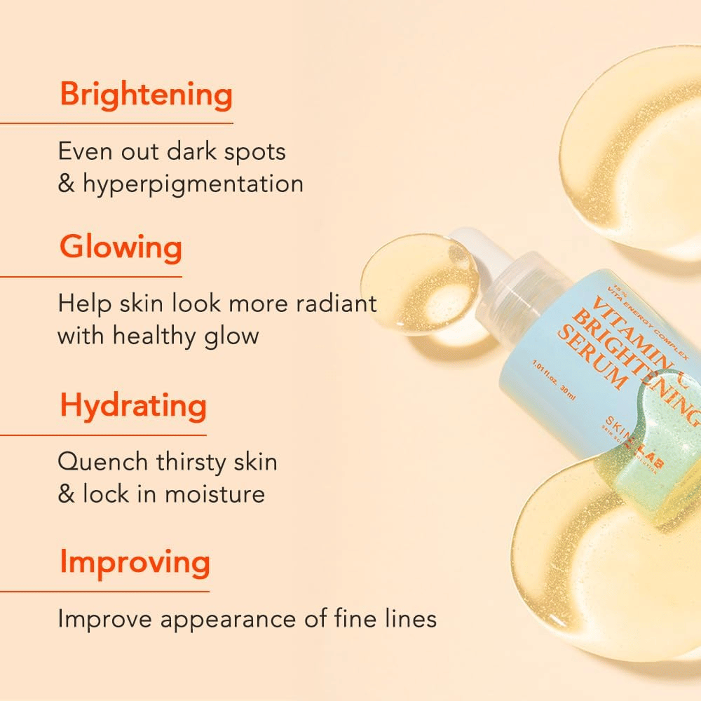 Skin&Lab Vitamin C Brightening Serum poprawia ton i strukturę skóry poprzez redukcję ciemnych plam i hiperpigmentacji. Nawilża, nadaje zdrowy blask i poprawia elastyczność skóry. Idealny, aby nadać skórze promienny i równomierny wygląd.