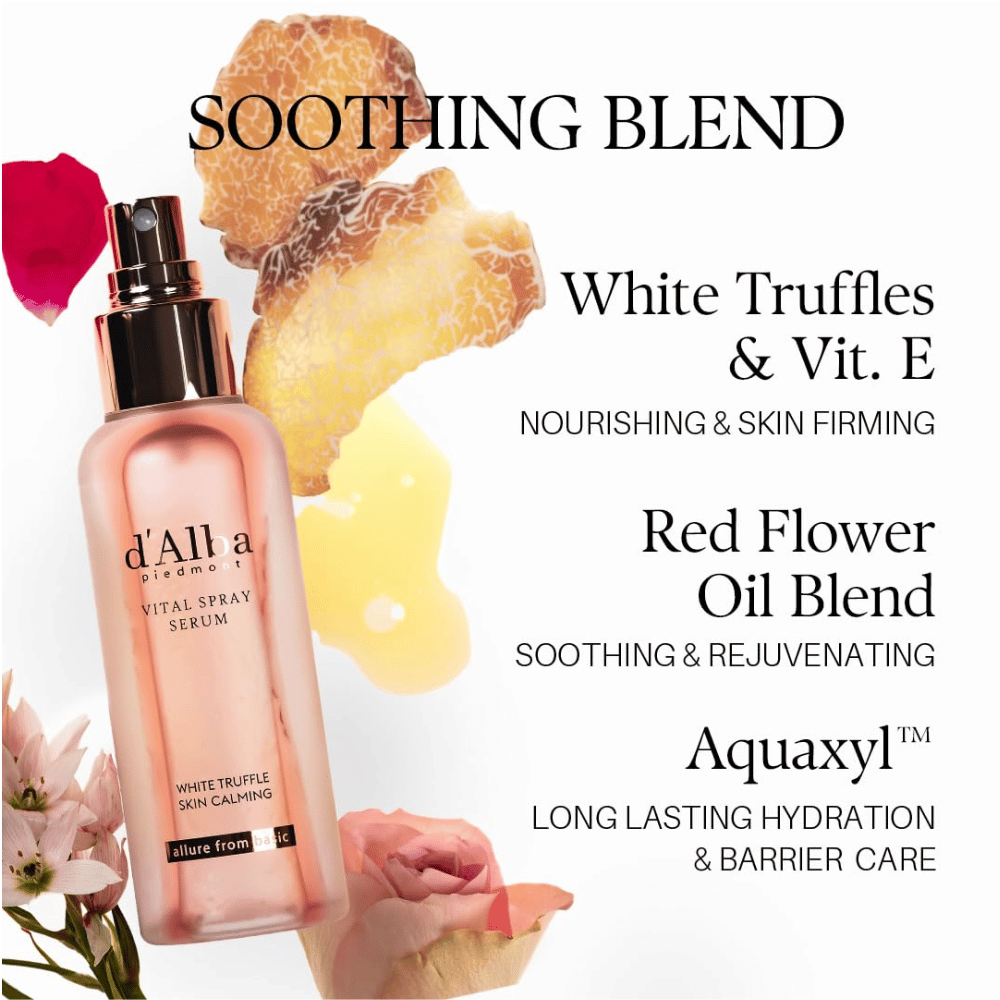 d'Alba White Truffle Vital Spray Serum – biała trufla, witamina E, olejki kwiatowe i Aquaxyl dla nawilżenia i pielęgnacji bariery skórnej