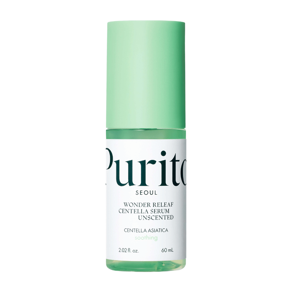 Zamknięta butelka Purito Wonder Releaf Centella Serum, bezzapachowa, na białym tle.