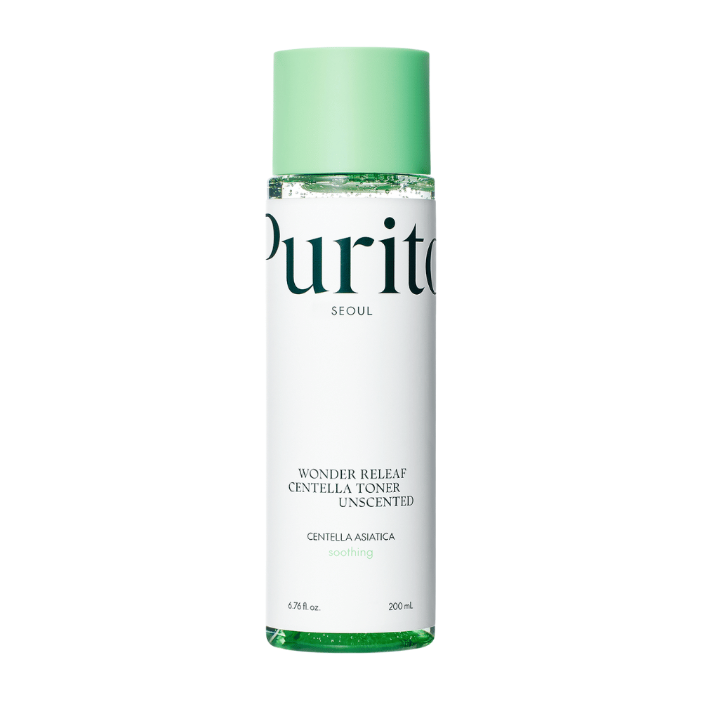 Purito Wonder Releaf Centella Toner Unscented to łagodny tonik zawierający ekstrakt z Centella Asiatica. Nawilża i koi wrażliwą skórę bez drażniących zapachów. Idealny do codziennego użytku, pomaga zrównoważyć nawilżenie skóry i zmniejszyć zaczerwienienia.