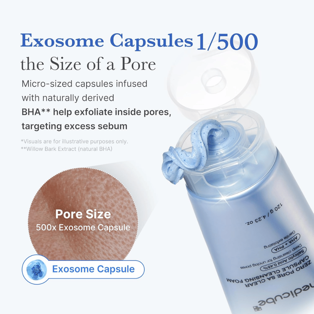 Medicube Zero Pore Capsule Cleansing Foam z kapsułkami egzosomowymi i BHA, które rozpuszczają sebum i oczyszczają pory, nie zatykając skóry.