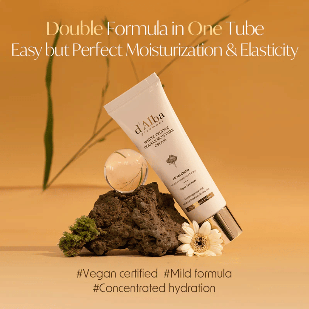 d'Alba White Truffle Double Moisture Cream to wegańsko certyfikowany krem nawilżający z podwójną formułą, zaprojektowany, aby zapewnić optymalne nawilżenie i elastyczność. Łagodna formuła jest idealna do utrzymania naturalnej równowagi skóry i zapewnienia intensywnego, skoncentrowanego nawilżenia.