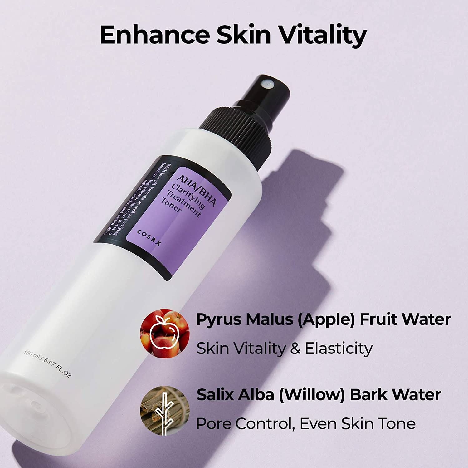 Butelka COSRX AHA/BHA Clarifying Treatment Toner 150ml skierowana na zaskórniki.