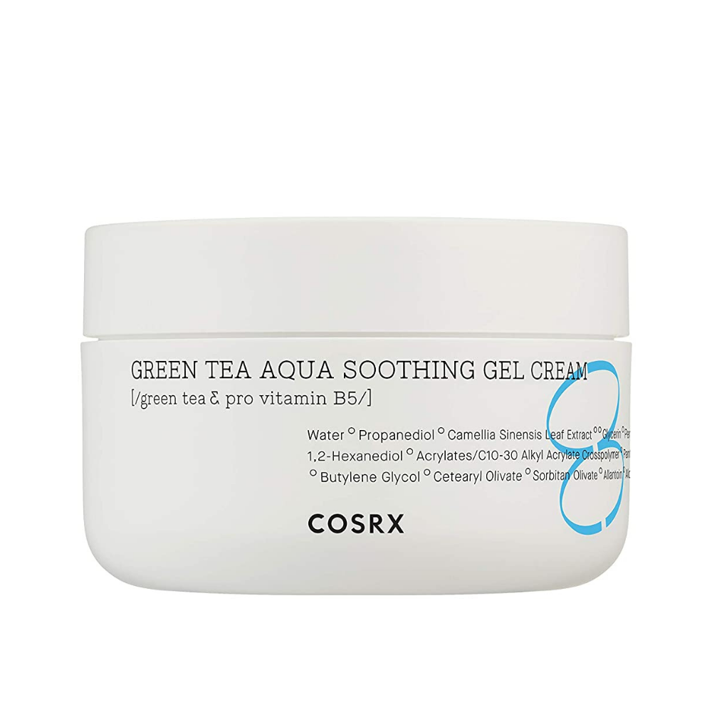 COSRX Green Tea Aqua Soothing Gel Cream 50ml, który nawilża i łagodzi skórę.