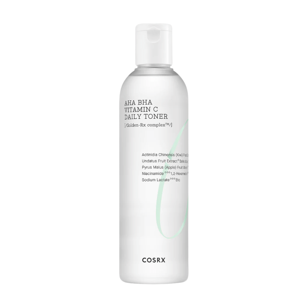 Butelka COSRX Refresh AHA BHA Vitamin C Daily Toner 150ml na białym tle.