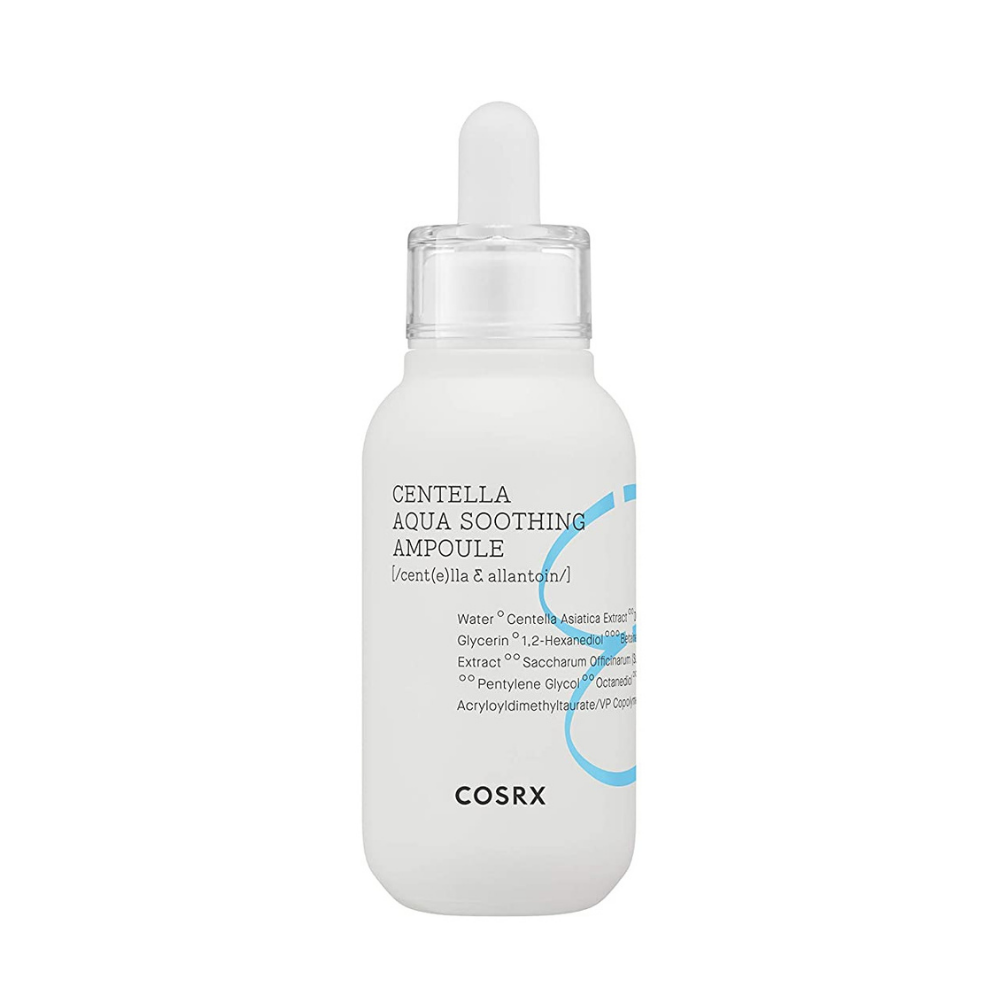 Butelka COSRX Centella Aqua Soothing Ampoule 40ml o właściwościach łagodzących na białym tle.